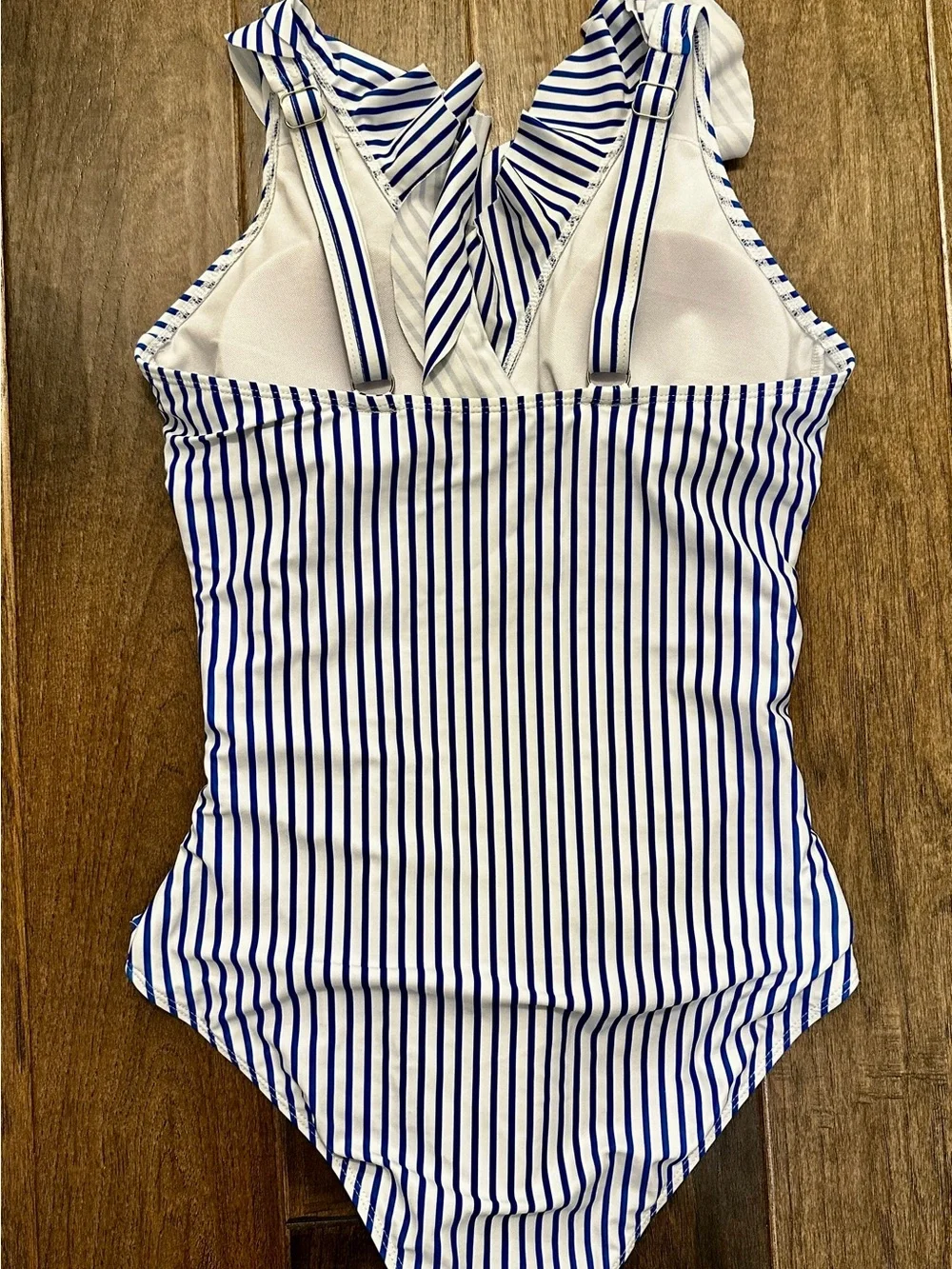 Cupshe Blue and White Striped Ruffle One-Piece Swimsuit